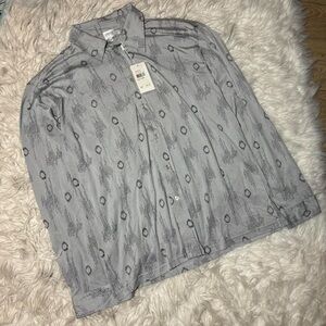Armani Collezioni Light Gray Button-Up with Black Dot Pattern